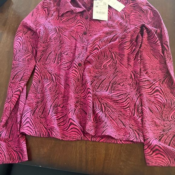 Zara Geometric Jacquard Shirt in Magenta/Black - Size M *New with tags* - Picture 9 of 11